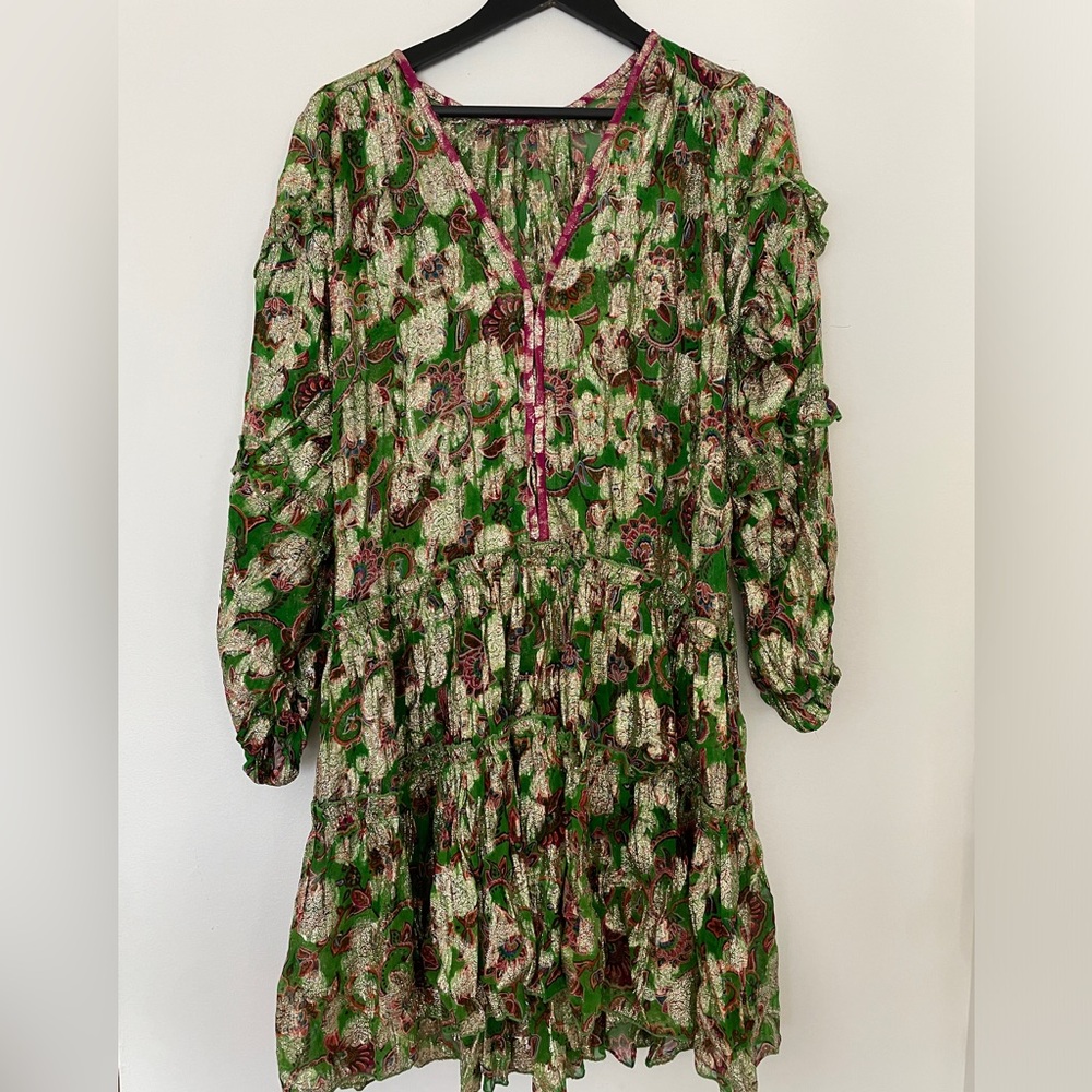 Miss June Paris Boho Metallic Tiered Dress OS